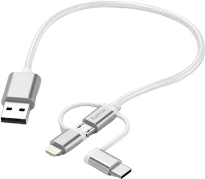 Kabel Hama USB Type-A - micro-USB + USB Type-C + Lightning M/M 0.2 m. White (4047443410870) - obraz 1