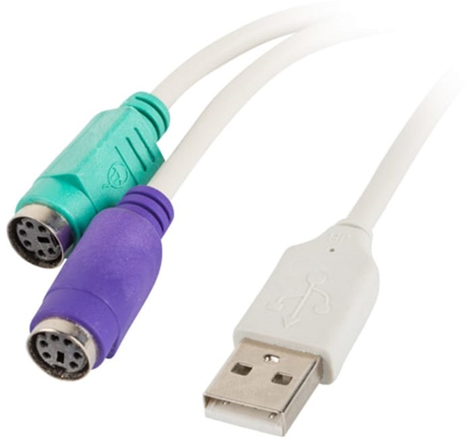 Kabel adapter Lanberg USB Type-A - 2 x PS/2 M/M 0.15 m White (5901969409970) - obraz 1