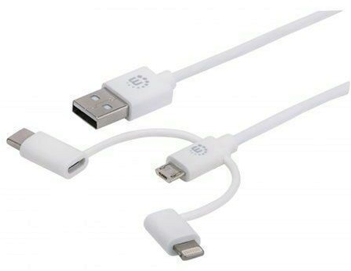 Кабель Manhattan 3 в 1 USB Type-A - Lightning - USB Type-C 1 м White (766623353434) - зображення 1