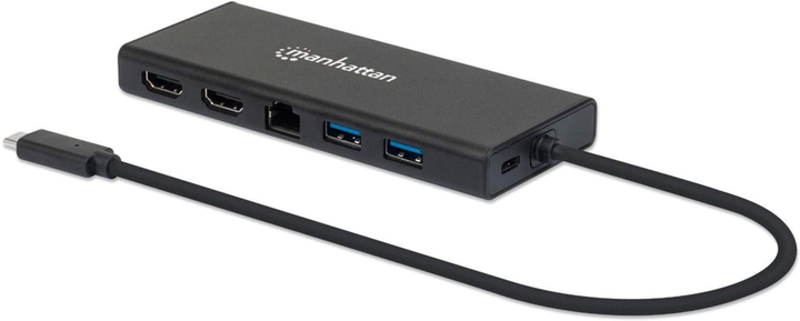 Кабель адаптер Manhattan USB Type-C - 2 x HDMI - 2 x RJ45 - 2 x USB Type-A 0.3 м Black (766623152747) - зображення 1