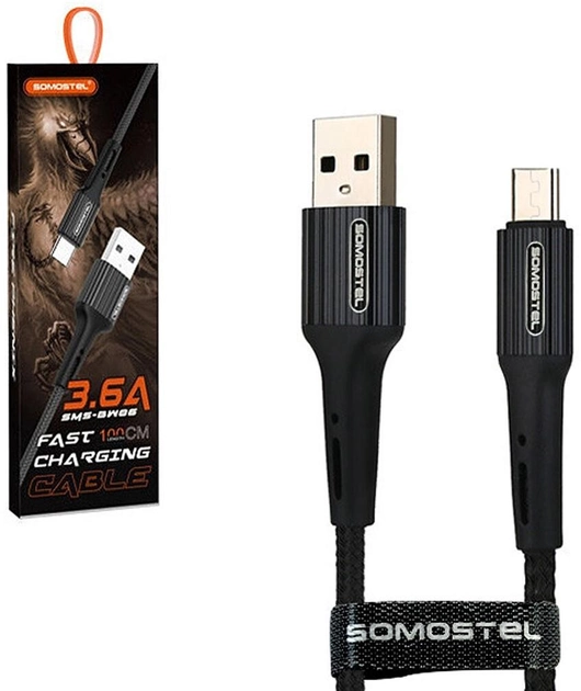 Kabel Somostel USB Type-A - micro-USB 3.6A 1 m Black (5902012966716) - obraz 2