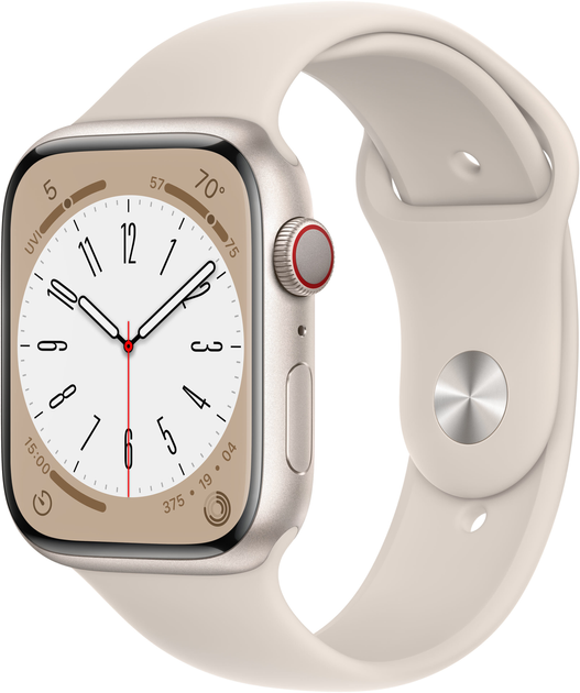 Smartwatch Apple Watch Series 8 GPS + Cellular 45mm Starlight Aluminium Case with Starlight Sport Band (APL_MNK43) - obraz 1