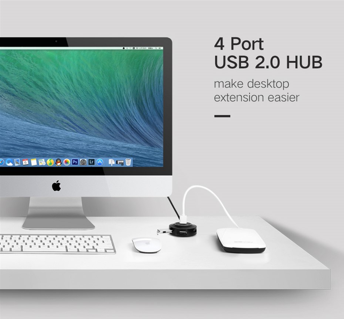 USB Hub UGREEN CR106 USB 2.0 4 Ports HUB 1 m Black (6957303822775) - obraz 4