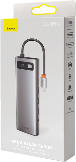 USB Hub Baseus CAHUB-CT0G Metal Gleam Series 11-in-1 Multifunctional Type-C Gray (CAHUB-CT0G) - obraz 8