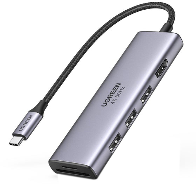 USB Hub UGREEN CM511 6-in-1 USB Type-C to 3xUSB 3.0 + HDMI Multifunction Adapter Space Gray (6957303863839) - obraz 1