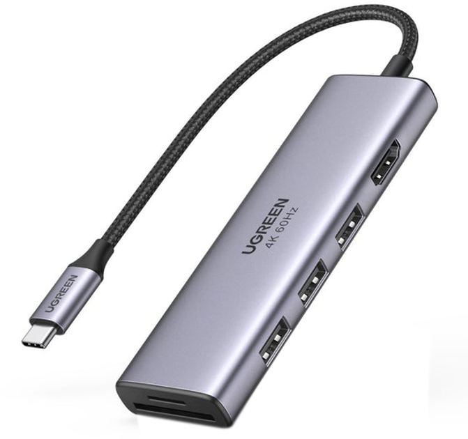 USB-хаб UGREEN CM511 6-in-1 USB Type-C to 3xUSB 3.0 + HDMI Multifunction Adapter Space Gray (6957303863839) - зображення 1