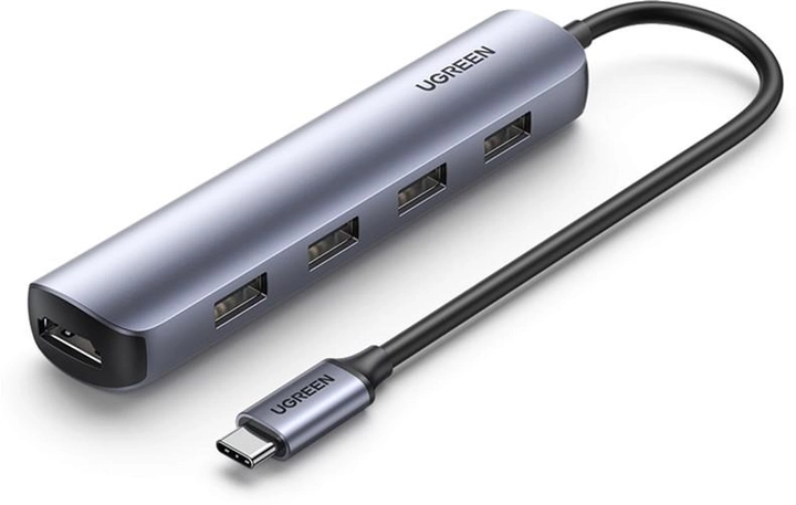 USB-хаб Ugreen CM417 USB Type-C to 4xUSB 3.0+HDMI Adapter Space Gray (6957303821976) - зображення 2