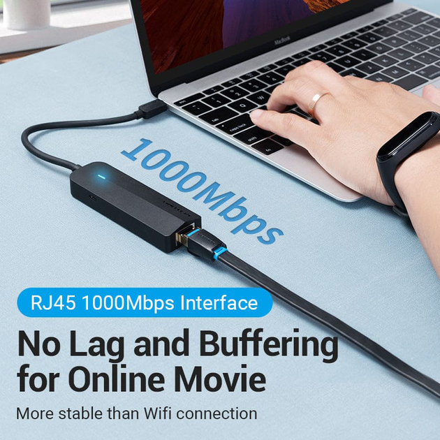 Hub Vention USB 3.1 Type-C - 3 x USB 3.0 + MicroUSB + RJ-45 100 m Ethernet Black (6922794751989) - obraz 2