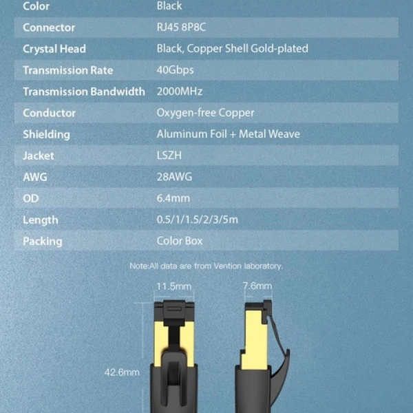 Патч-корд Vention CAT 8 SFTP Ethernet 10 м Black (6922794742864) - зображення 10