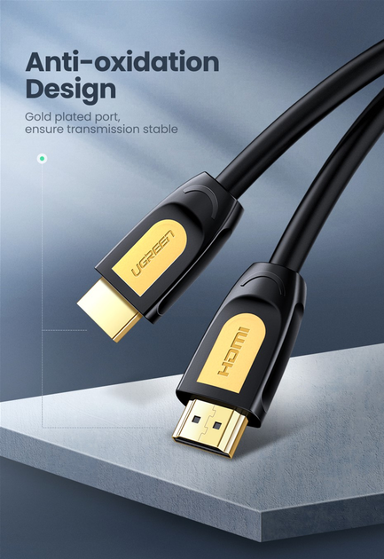 Kabel Ugreen HD101 HDMI Round Cable 1 m Yellow / Black (6957303811151) - obraz 2