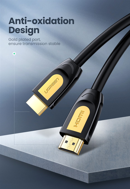 Kabel Ugreen HD101 HDMI Round Cable 2 m Yellow / Black (6957303811298) - obraz 2