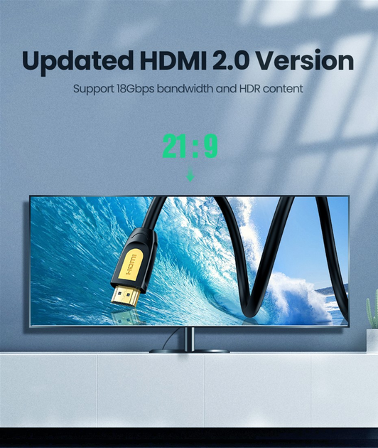 Кабель Ugreen HD101 HDMI Round Cable 2 м Yellow / Black (6957303811298) - зображення 6