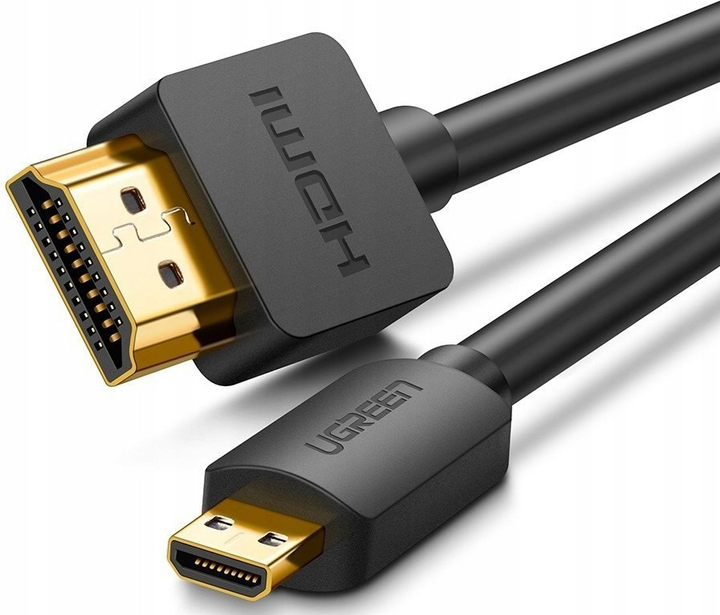 Kabel Ugreen HD127 micro HDMI to HDMI v2.0 UltraHD 4K-3D 1.5 m Black (6957303831029) - obraz 2