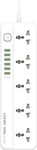 Filtr sieciowy przedłużacz filtr LDNIO SC5614 2500 W, 5 gniazd, 3USB, 3.4 A / 17 W 2 m, White (SC5614 EU) - obraz 1