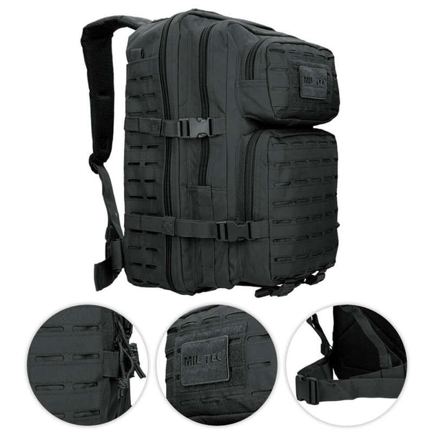 Тактический рюкзак 36 л Черний MIL-TEC Assault Laser Cut 36L Black с системой MOLLE Военный рюкзак Армейский Штурмовой Водоотталкивающий - изображение 2