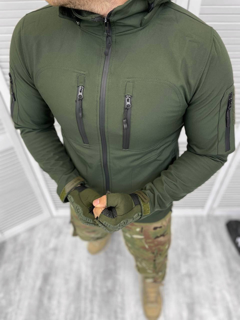 Куртка L тактична ML - 517 Оливкова, демісезонна флісова для військових софтшелл з капюшоном - зображення 1