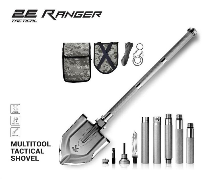 Лопата-мультитул тактична 2E Ranger Steel Gray розбірна, 22в1, з чохлом у комплект (2E-TSMTSF1-STGR) - зображення 1