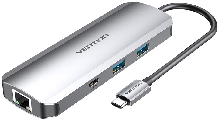 USB-хаб Vention Hub 9-in-1 USB 3.1 Type-C - HDMI / USB 3.0x2 / RJ-45 / USB Type-C / SD / TF / TRRS 3.5 мм / PD 100 Вт (6922794753471) - зображення 1