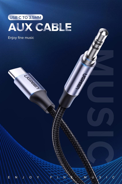 Кабель Ugreen AV143 Round USB Type-C Male to Audio Cable 3.5 мм Male Aluminum Shell 1 м Deep Gray (6957303836338) - зображення 2
