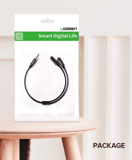Kabel Ugreen AV134 3.5 mm Male to 2 Female Audio Cable 25 cm Black (6957303828166) - obraz 6