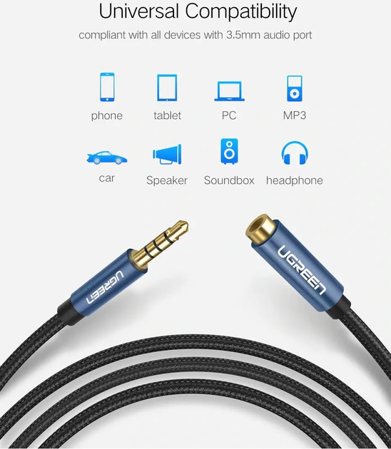 Кабель Ugreen AV118 3.5 мм Male to 3.5 мм Female, 2 м Black 40675 (6957303846757) - зображення 5