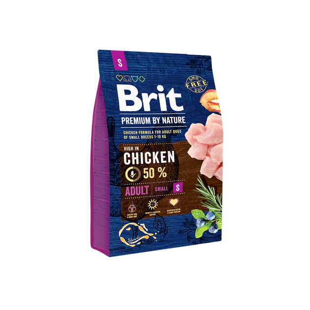 Сухий корм Brit Premium Dog Adult S для дорослих собак дрібних порід зі смаком курки 3 кг - Фото 1 Сухий корм Brit Premium Dog Adult S для дорослих собак дрібних порід зі смаком курки 3 кг - зображення 1