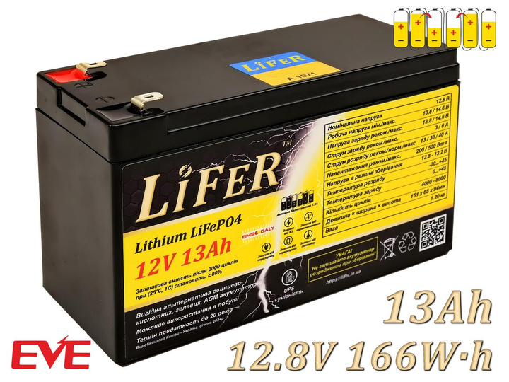 Літієвий Акумулятор LiFeR 12в 13ач LiFePO4, АКБ для ДБЖ, для ...