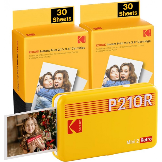 Drukarka fotograficzna Kodak Mini 2 Retro Żółty 2.1 x 3.4 + 60 arkuszy (0192143003953) - obraz 1