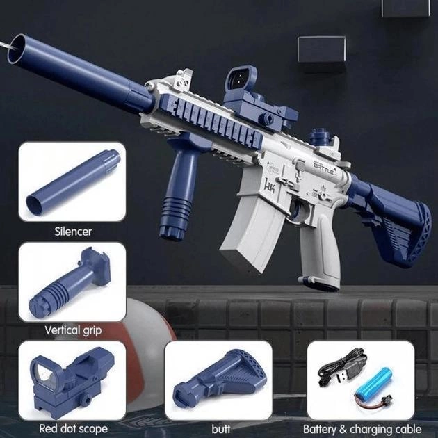 Дитячий електричний акумуляторний водяний автомат із прицілом Water Gun M416, Blue - зображення 3