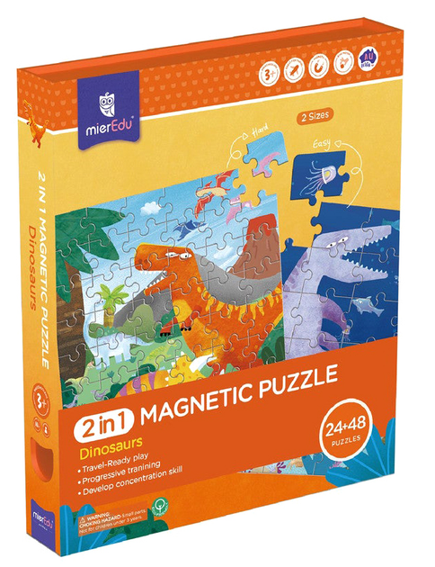 Puzzle magnetyczne MierEdu Dinosaurs 72 elementy (9352801001818) - obraz 1