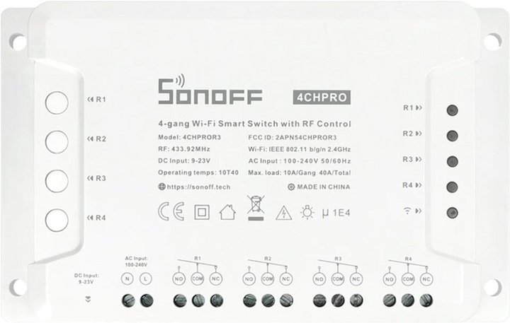 Розумний 4-канальний перемикач Wi-Fi Sonoff 4CHPROR3 з керуванням RF433 мHz (M0802010004) - зображення 1