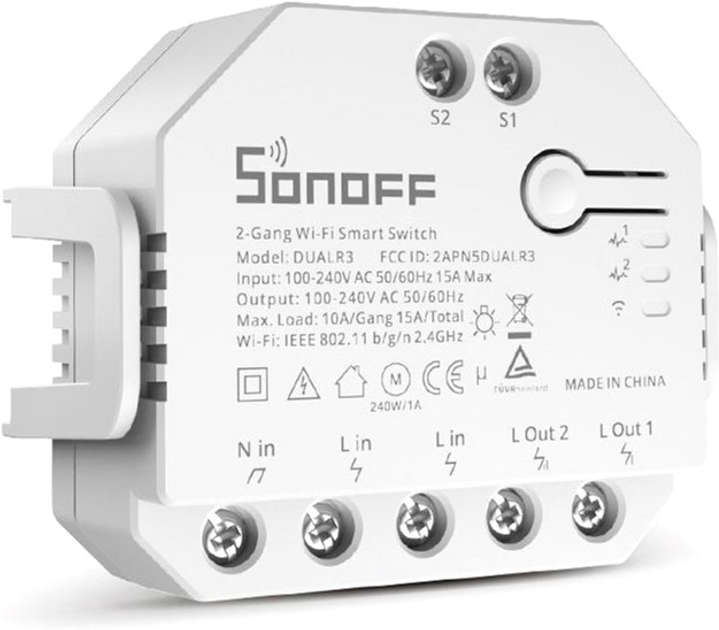 Inteligentny przełącznik Sonoff DUALR3 Wi-Fi z podwójnym przekaźnikiem i pomiarem mocy (6920075775402) - obraz 1