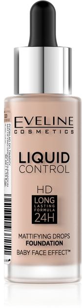 Тональна основа Eveline Cosmetics Liquid Control HD Long Lasting Formula 24H з піпеткою 020 Rose Beige 32 мл (5901761937251) - зображення 1