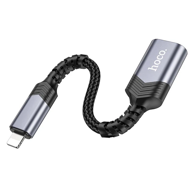 Перехідник Hoco iP male to USB female 2.0 converter UA24 grey - Фото 3 Перехідник Hoco iP male to USB female 2.0 converter UA24 grey - зображення 3