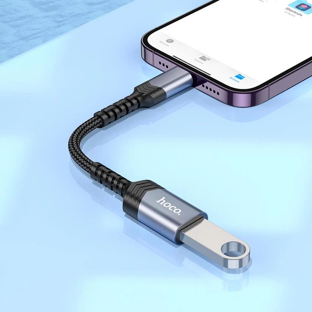 Перехідник Hoco iP male to USB female 2.0 converter UA24 grey - Фото 7 Перехідник Hoco iP male to USB female 2.0 converter UA24 grey - зображення 7