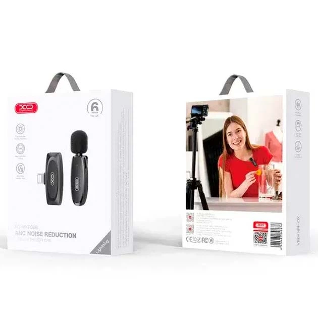 Мікрофон XO MKF08B Lightning Петличний бездротовий для смартфона 10 м для інтерв'ю/зйомки Чорний - зображення 2