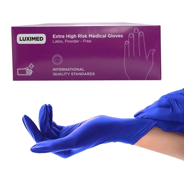 Перчатки латексные Luximed High Risk Medical Gloves нестерильные непудрированные XL 25 пар синие - изображение 1
