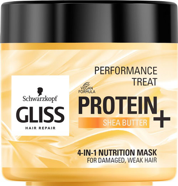 Маска для волосся Gliss Performance Treat 4-in-1 Nutrition protein + shea butter для пошкодженого та слабкого волосся 400 мл (90443091) - зображення 1