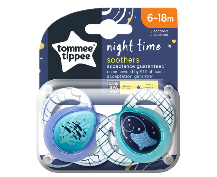 Пустушка Tommee Tippee Night Time заспокійлива 6-18 міс 2 шт (5010415333629) - зображення 1