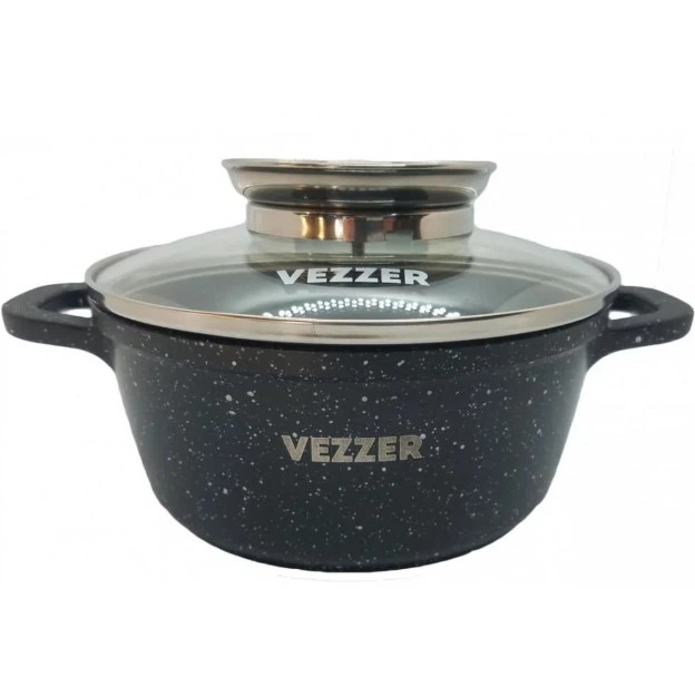 Каструля Vezzer VZ 8012 кругла з скляною кришкою 5,6 л - Фото 1 Каструля Vezzer VZ 8012 кругла з скляною кришкою 5,6 л - зображення 1