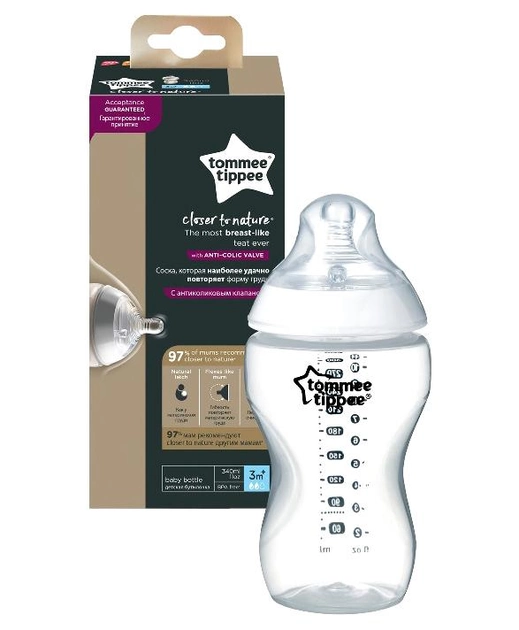 Пляшка для годування Tommee Tippee Closer To Nature з силіконовою соскою 3 міс+ 340 мл (5010415226013) - зображення 1