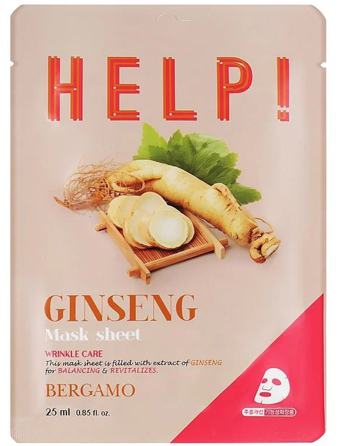 Maska do twarzy Bergamo Help Sheet Mask Ginseng 25 ml (8809414192293) - obraz 1