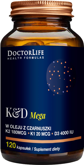 Харчова добавка Doctor Life K & D Mega в олії чорного кмину 120 капсул (5906874819166) - зображення 1