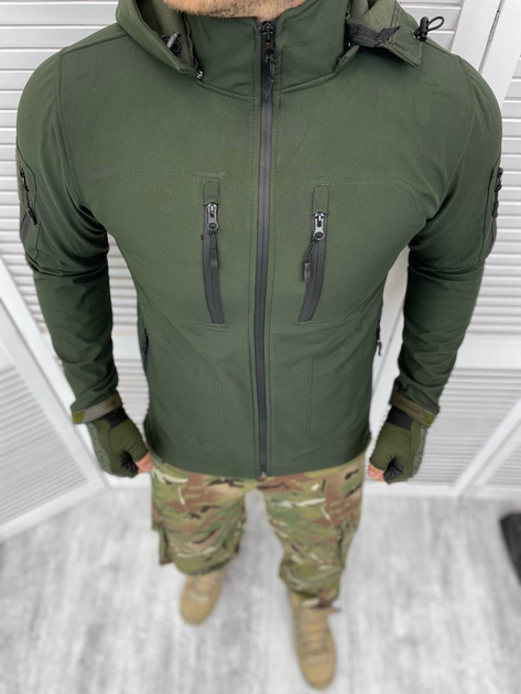 Куртка L тактическая ML-517 Оливковая, демисезонная флисовая для военных софтшелл з капюшоном - изображение 2