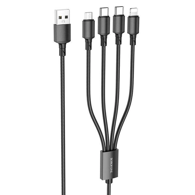 Дата кабель Borofone BX72 USB to 3in1 (1m) (Чорний) (138533) - Фото 1 Дата кабель Borofone BX72 USB to 3in1 (1m) (Чорний) (138533) - зображення 1