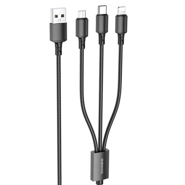 Дата кабель Borofone BX72 USB to 3in1 (1m) (Чорний) (138533) - Фото 2 Дата кабель Borofone BX72 USB to 3in1 (1m) (Чорний) (138533) - зображення 2
