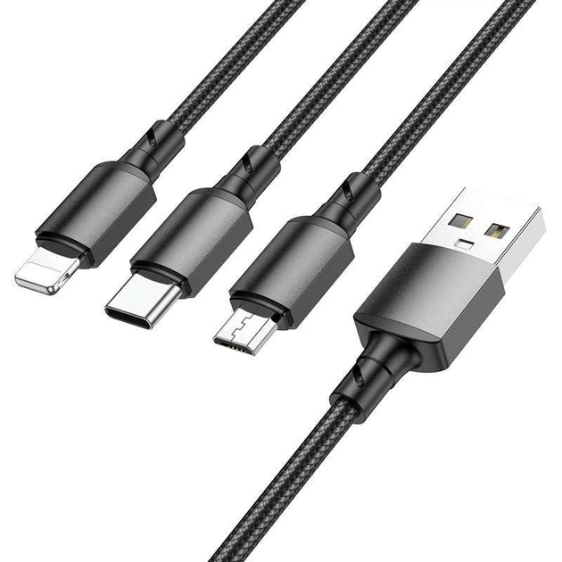 Дата кабель Borofone BX72 USB to 3in1 (1m) (Чорний) (138533) - Фото 3 Дата кабель Borofone BX72 USB to 3in1 (1m) (Чорний) (138533) - зображення 3