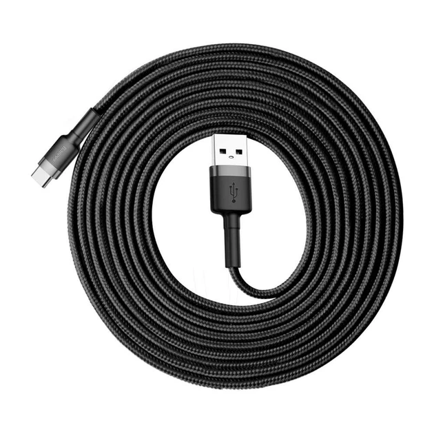 Дата кабель Baseus Cafule Type-C Cable 2A (3m) (CATKLF-U) (Черный / Серый) (115289) - Фото 3 Дата кабель Baseus Cafule Type-C Cable 2A (3m) (CATKLF-U) (Черный / Серый) (115289) - изображение 3