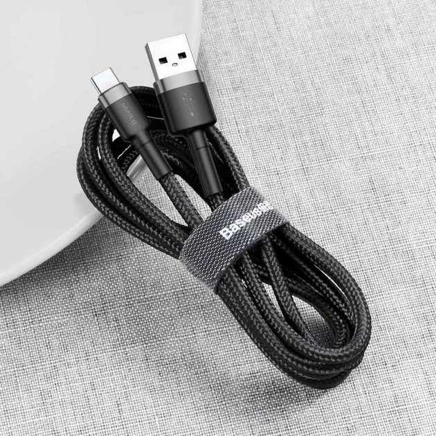 Дата кабель Baseus Cafule Type-C Cable 2A (3m) (CATKLF-U) (Черный / Серый) (115289) - Фото 4 Дата кабель Baseus Cafule Type-C Cable 2A (3m) (CATKLF-U) (Черный / Серый) (115289) - изображение 4