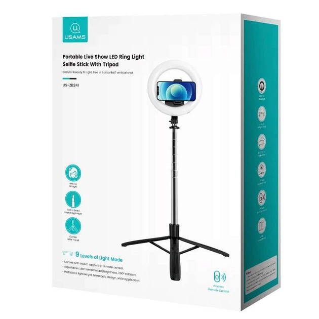 Монопод с кольцевой LED лампой USAMS US-ZB241 Portable LED Ring Light With Tripod (Max 1.68m) (Black) (159402) - изображение 2